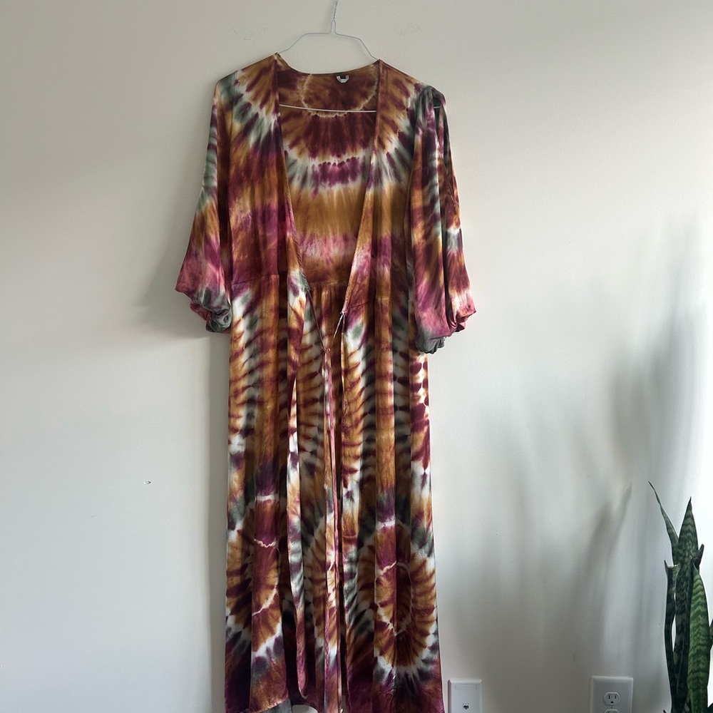 Elegant Multicolor Tie-Dye Long Sleeve Dress